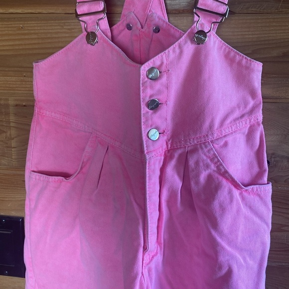 VINTAGE HOT PINK FANCY ASS DENIM OVERALLS - Picture 2 of 5